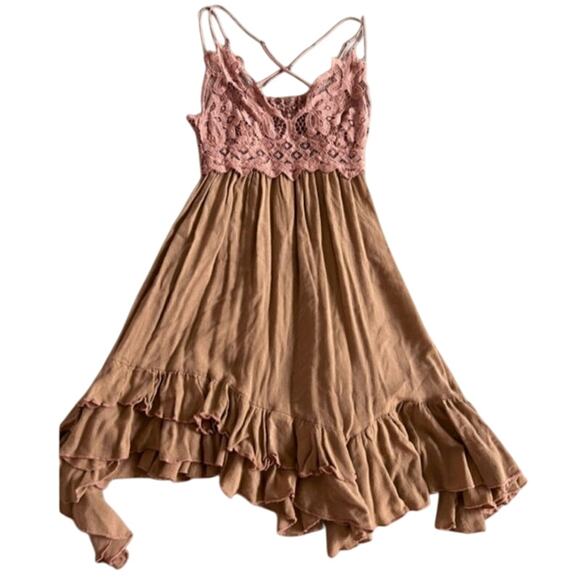 Free People Adella Adelle Two Tone Smocked Boho XS Dress - Picture 2 of 9